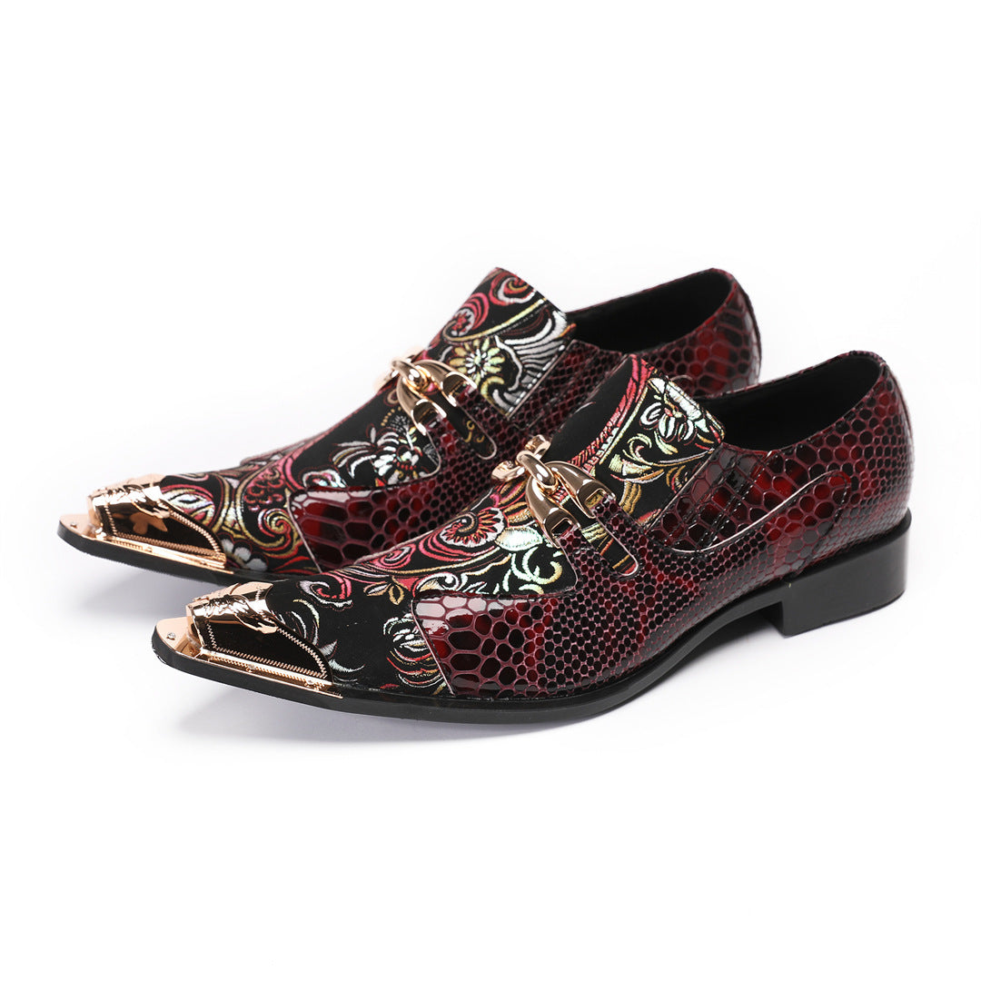 European version cowhide men's shoes handmade shoes crocodile pattern Munch shoes burgundy wedding shoes retro foot cover business dress leather shoes