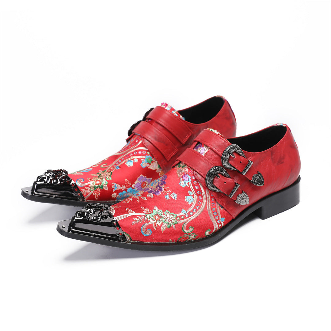 Leather shoes men's formal business cowhide red wedding groom shoes handmade men's inner height-increasing shoes foreign trade cowhide men's shoes