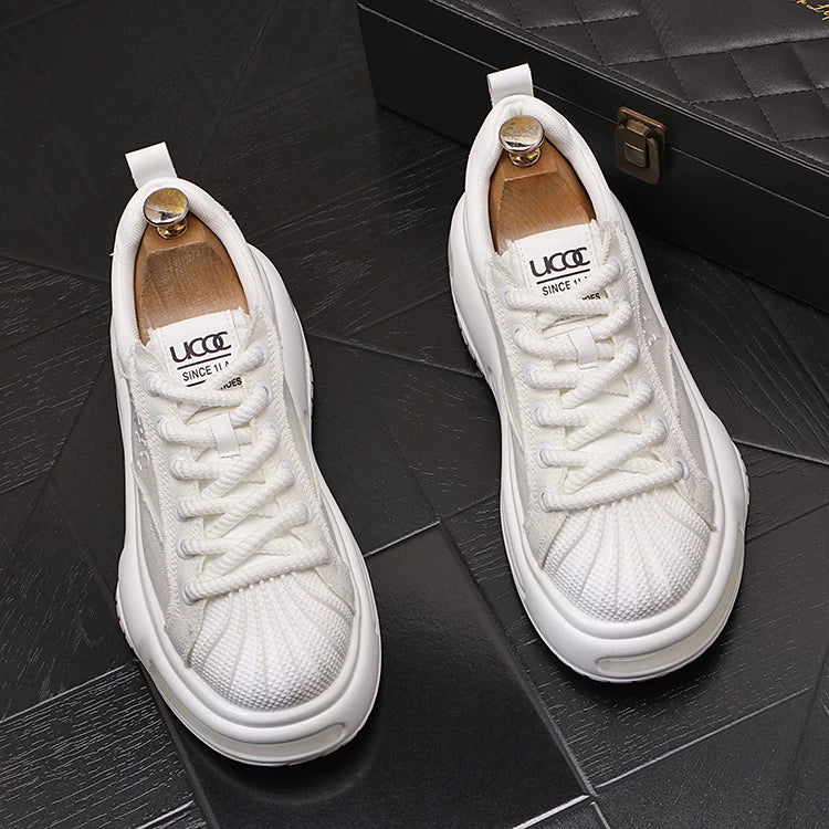 Men's Platform Height-Increasing Breathable White Sneakers Casual Summer New