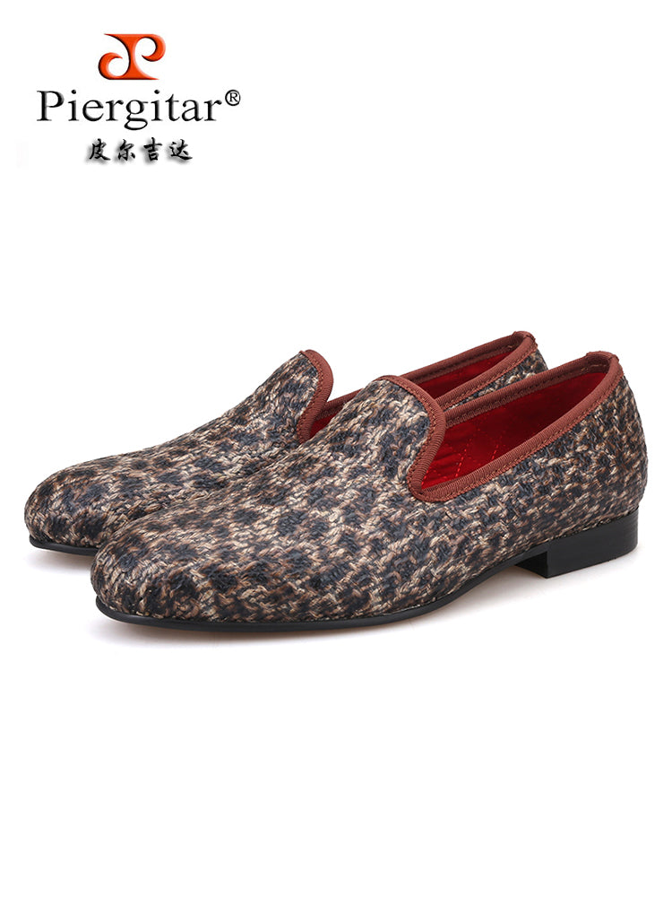 New handmade leopard print special fabric men's loafers European and American trendy large size slip-on low-top shoes