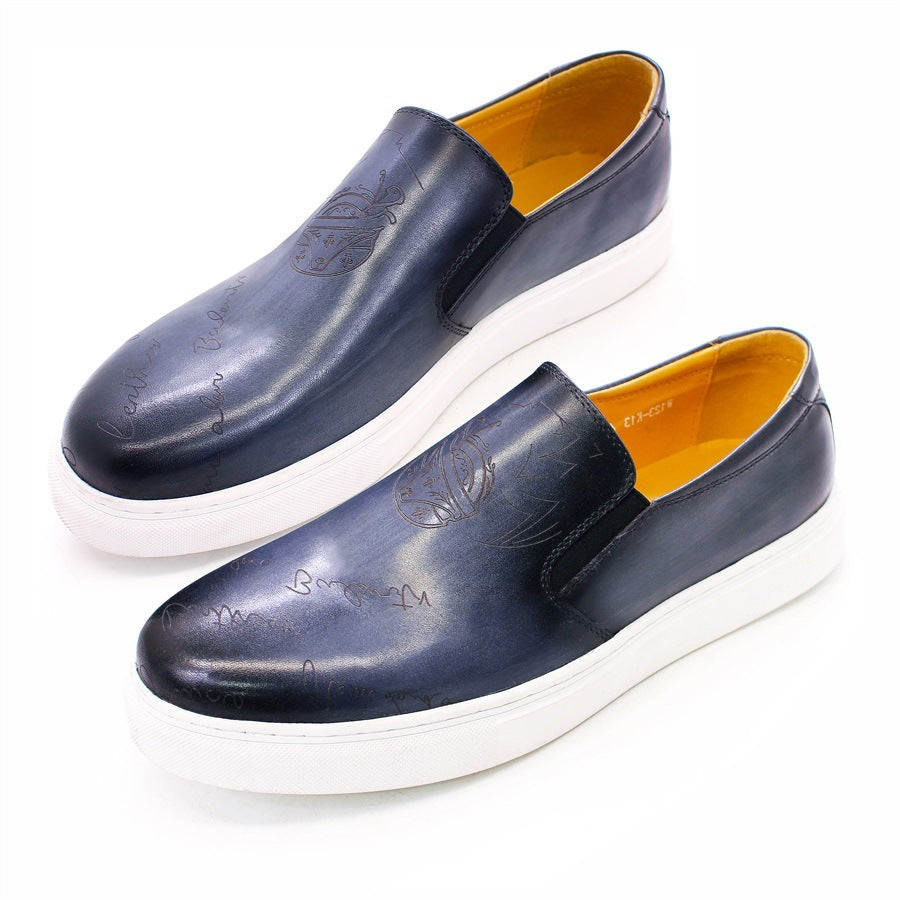 European Station Casual Leather Shoes Trendy Men's Authentic Leather Comfortable Flat Shoes Loafers Slip-on Everyday Joker Men's Shoes