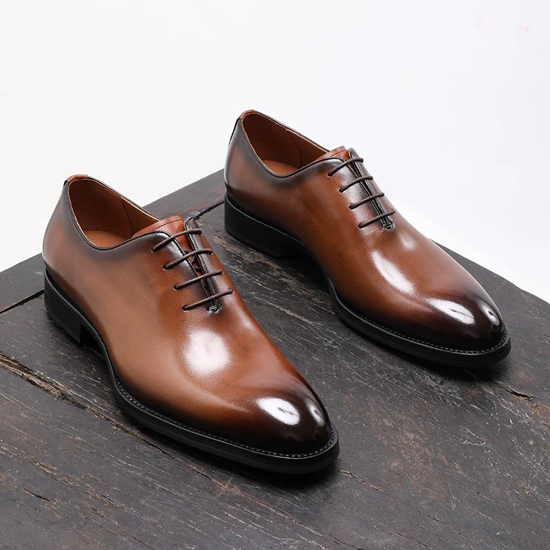 Men's Genuine Leather Oxford Shoes, Handmade, Round Toe