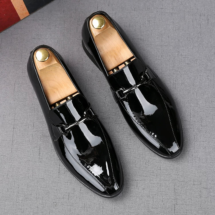 Men's White Patent Leather Loafers, Height Increasing, Pointed Toe
