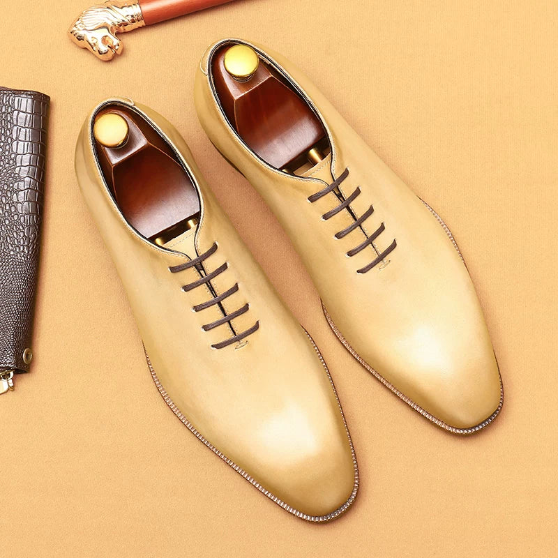 Men's Green Leather Shoes, British Style, Business