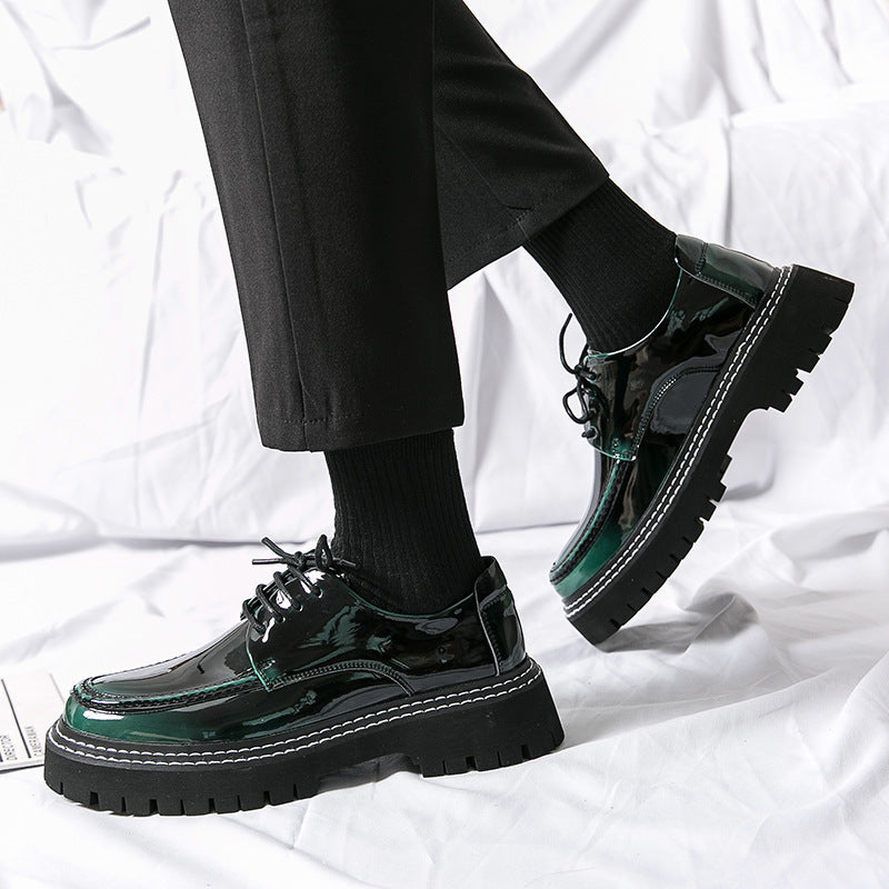 Cross-border mencasual glossy leather shoes men's round toe british patent leather men's shoes busin