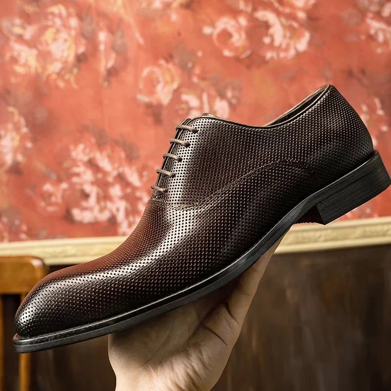 Men's Black Genuine Leather Oxford Shoes, Breathable, Cut-Out