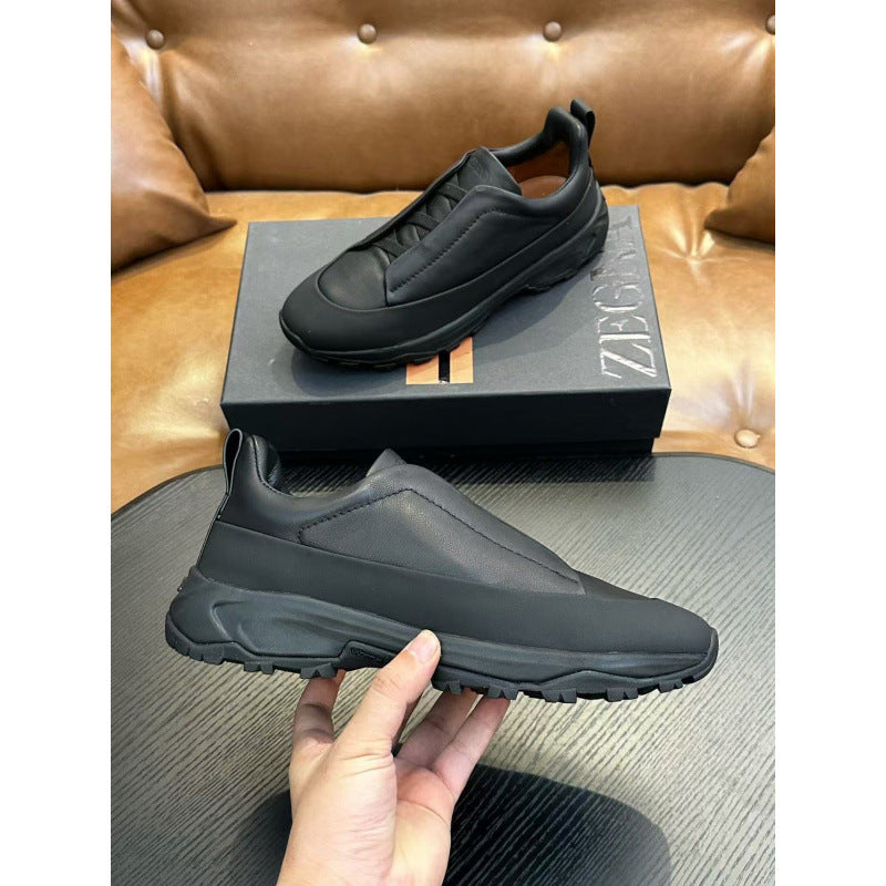 Cross-border zz men's suede casual shoes outdoor sports shoes cross elastic band thick sole light sole low ankle shoes men