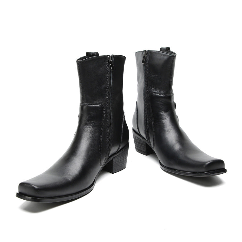 Autumn and winter new style comfortable cowhide men's shoes Chelsea boots low-top British style short boots thick sole heightening men's leather boots foreign trade