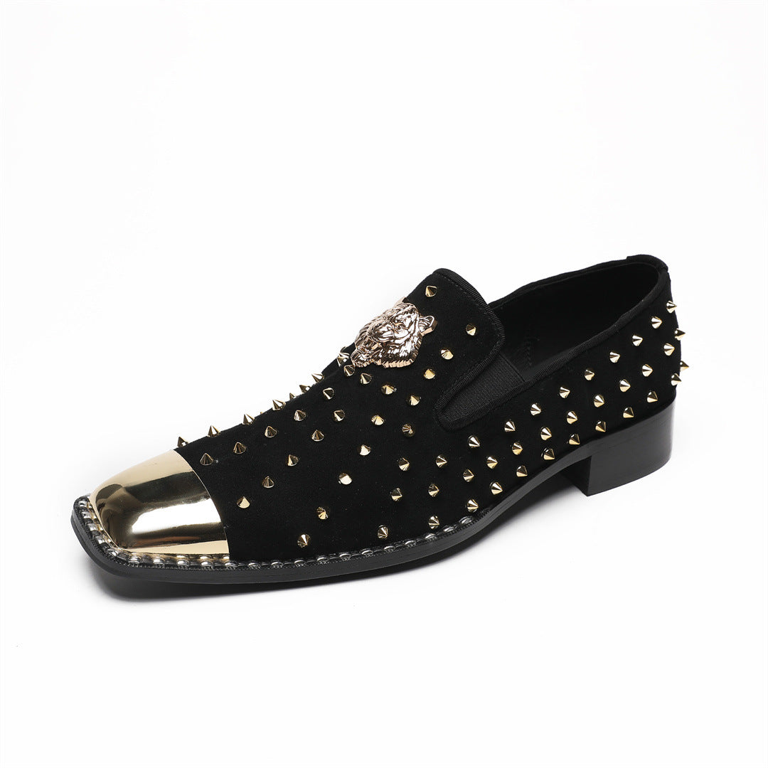 Street men's shoes 2024 new leather flat-heeled rhinestone flat-soled Doudou single shoes men's brand loafers foreign trade trendy shoes