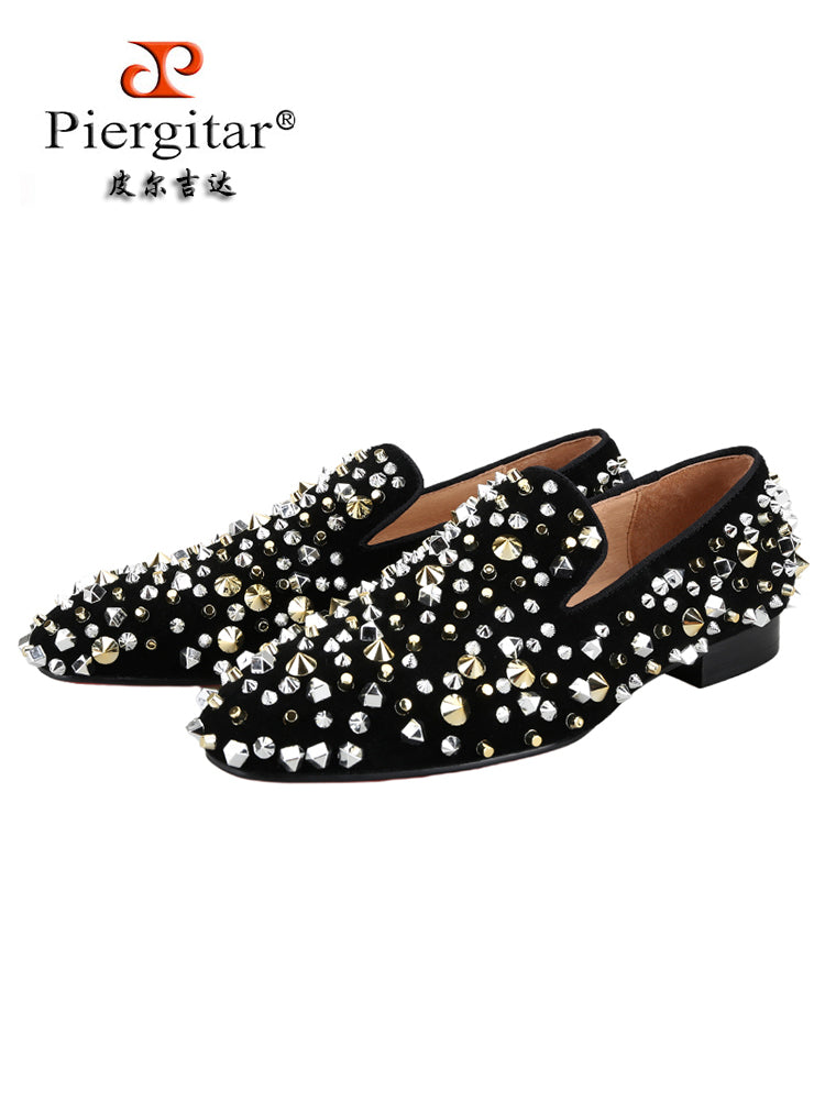 Luxury trend CL same style fully handmade various gold and silver men's rivet shoes European and American style one-leg loafers red sole shoes for men