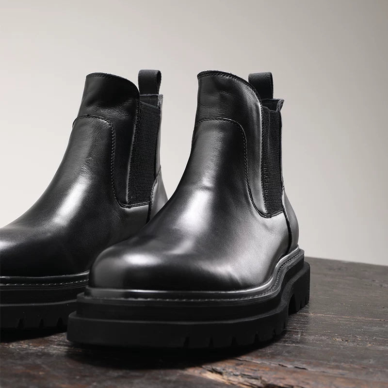 Men's Genuine Leather Chelsea Boots, Height Increasing, Thick Sole