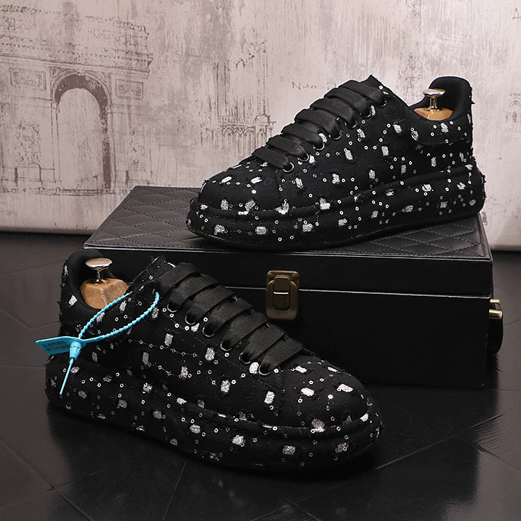 Men's Breathable Canvas Korean-Style Round-Toe Skate Sneakers Athletic Casual