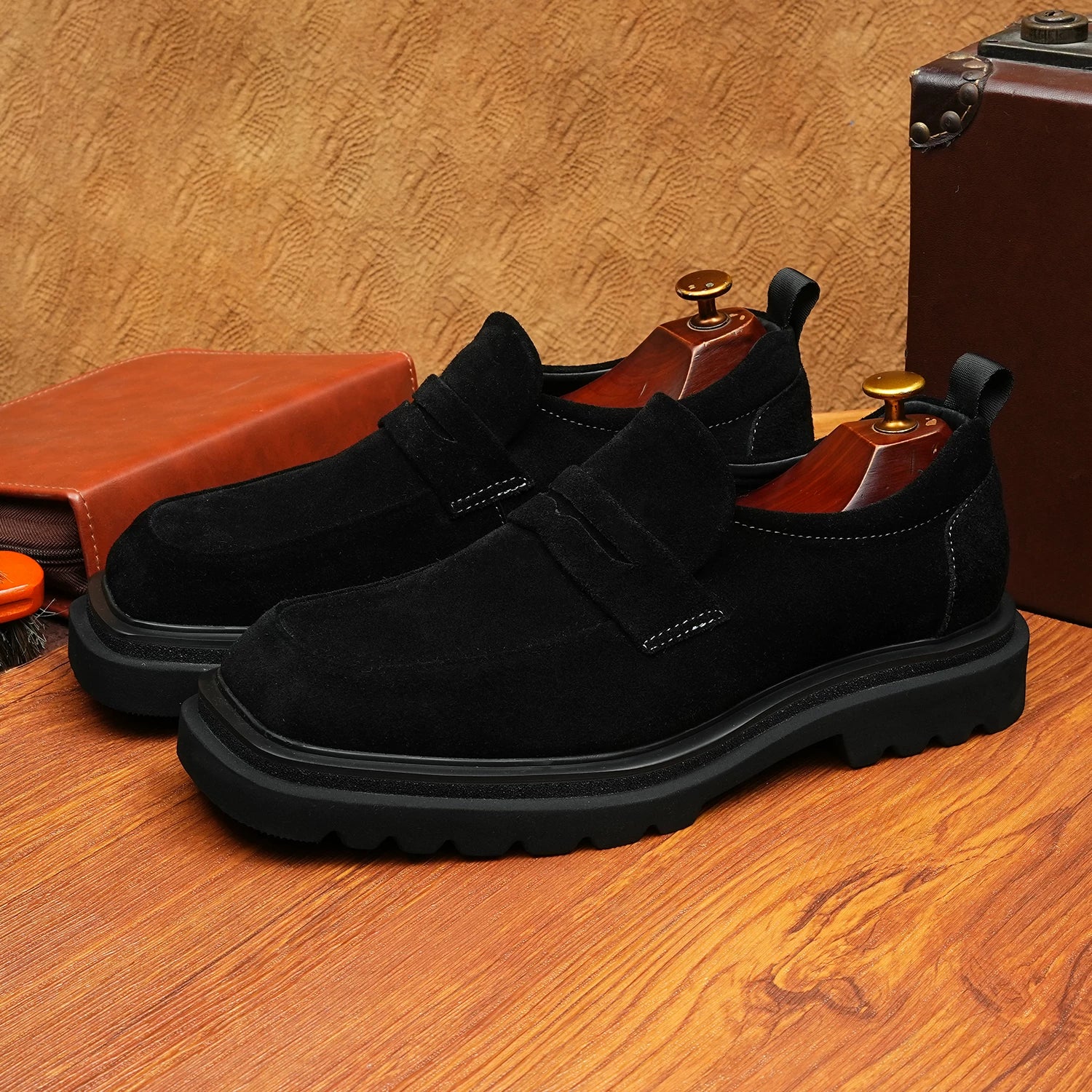 Men's Genuine Leather Loafers, Height Increasing, Thick Sole