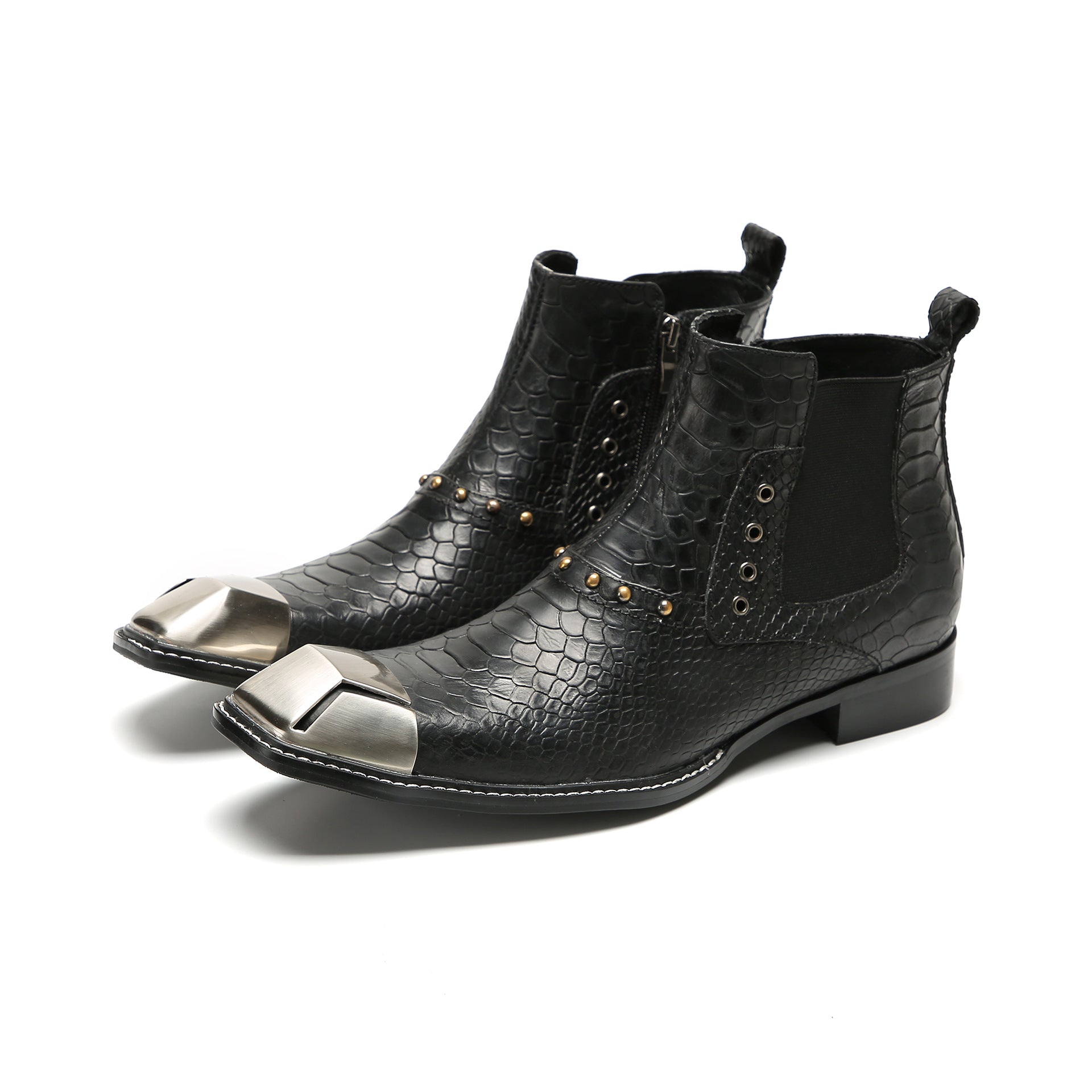 Foreign trade cowhide round-toe Chelsea boots for men, British brogue carved short boots, trendy high-top shoes, commuter fashion leather boots