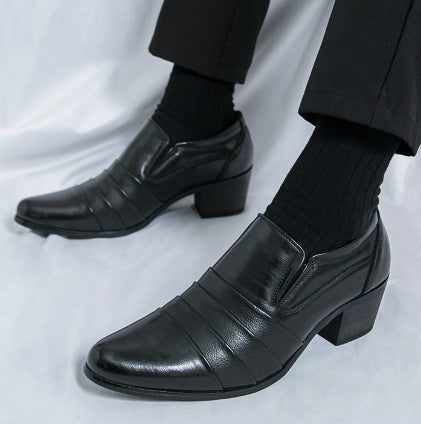 2026 spring new fashion men's business formal leather shoes pointed toe slip-on casual shoes height 5