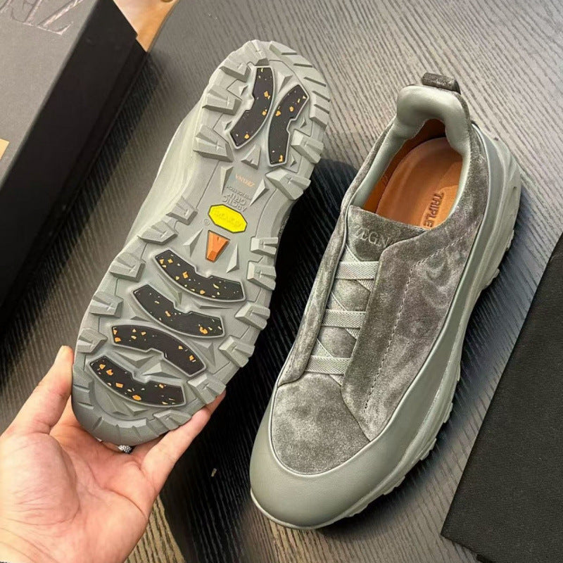 Cross-border zz men's suede casual shoes outdoor sports shoes cross elastic band thick sole light sole low ankle shoes men