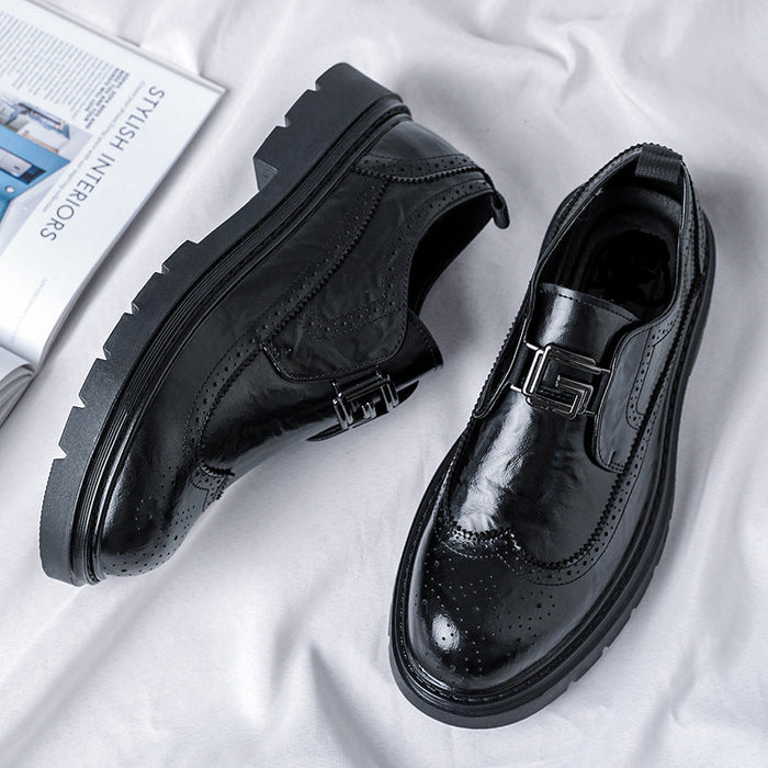 Matching suit wedding shoes men's brogue slip-on leather shoes 2026new arrival black easiest for mat