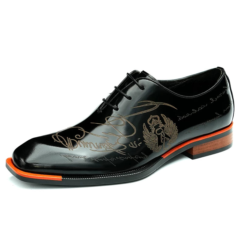 Men's Genuine Leather Leather Shoes, Square Toe, Glossy
