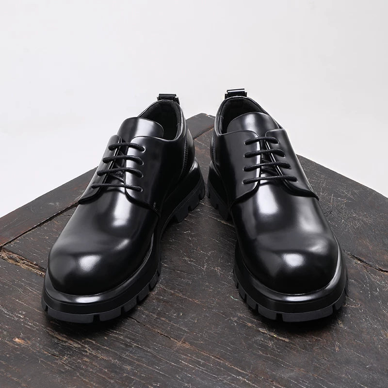 Men's Black Derby Shoes, Height Increasing, Thick Sole