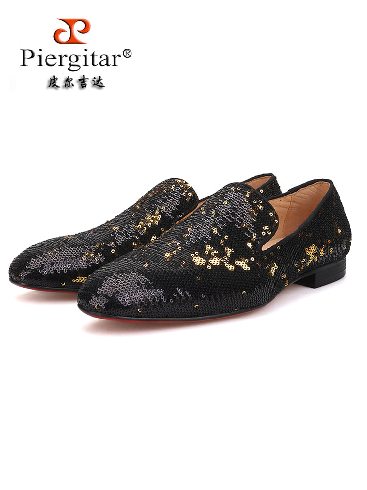 New European and American prom party style luxury two-color beaded men's loafers one-legged red-soled slip-ons
