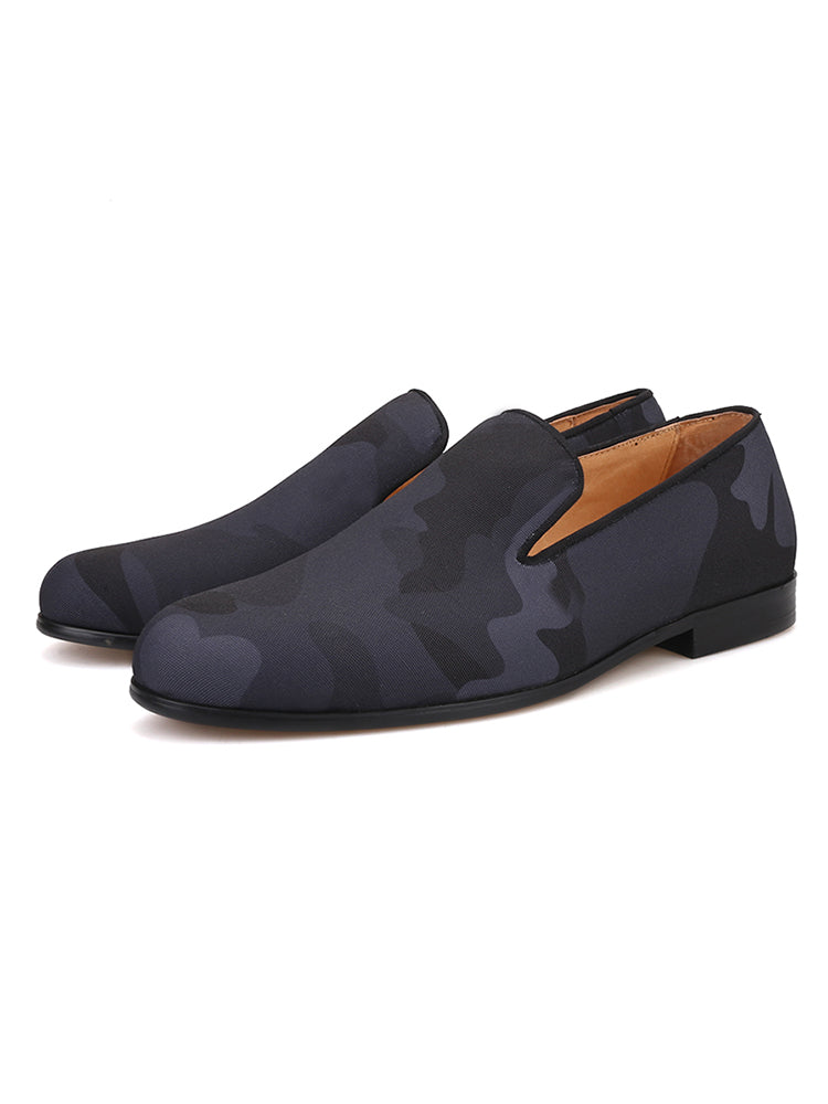 Summer new style breathable pigskin imported black camouflage cloth men's loafers British style smoking trendy shoes
