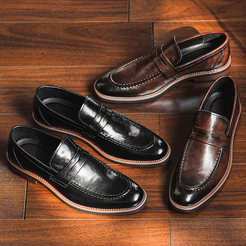 Cross-border new arrival leather shoes for men 2026 british style slip-on round toe casual loafers 4