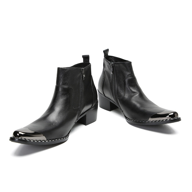 Chelsea short boots for men in autumn and winter British style retro business casual pointed toe inner heightening trendy high-top leather shoes for men