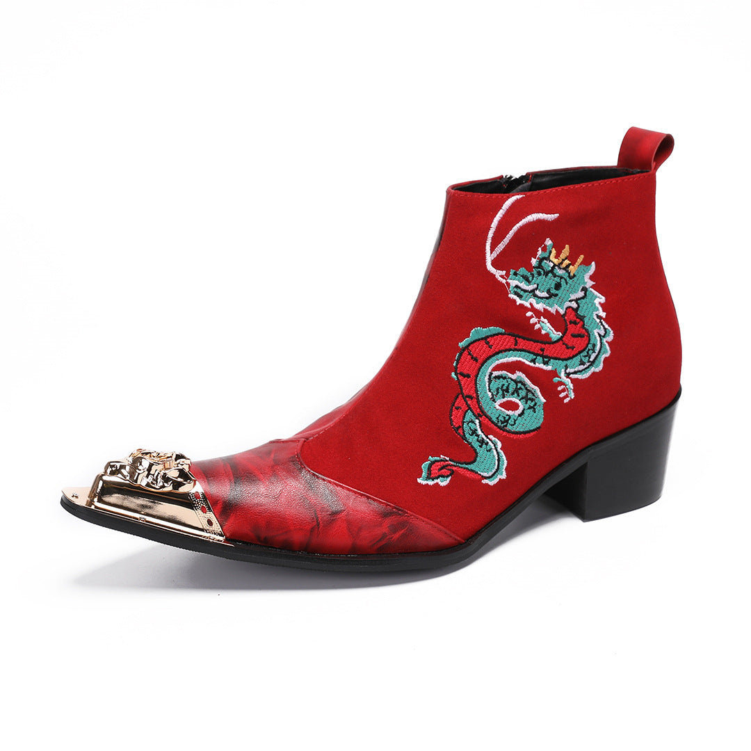 2024 new Martin boots men's tall embroidered boots riding boots Hanfu boots denim inner height increase medium tube autumn