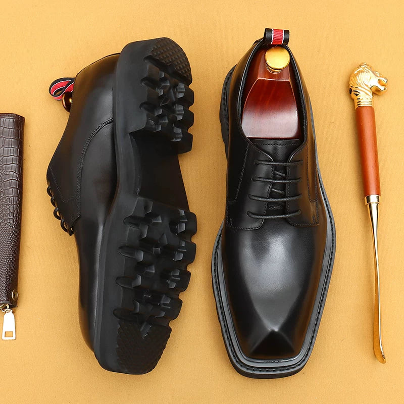 Men's Genuine Leather Derby Shoes, Height Increasing, Thick Sole