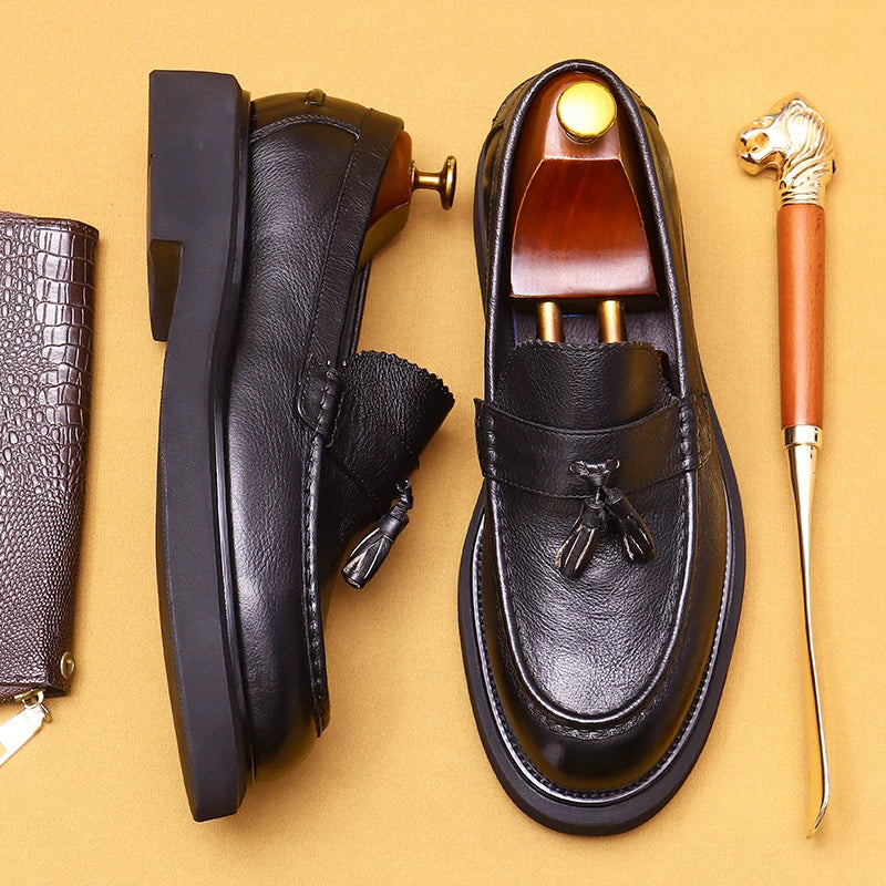 Men's Genuine Leather Loafers, Thick Sole, Slip-On
