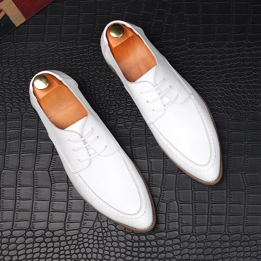 Men's White Wedding Shoes, Height Increasing, Pointed Toe