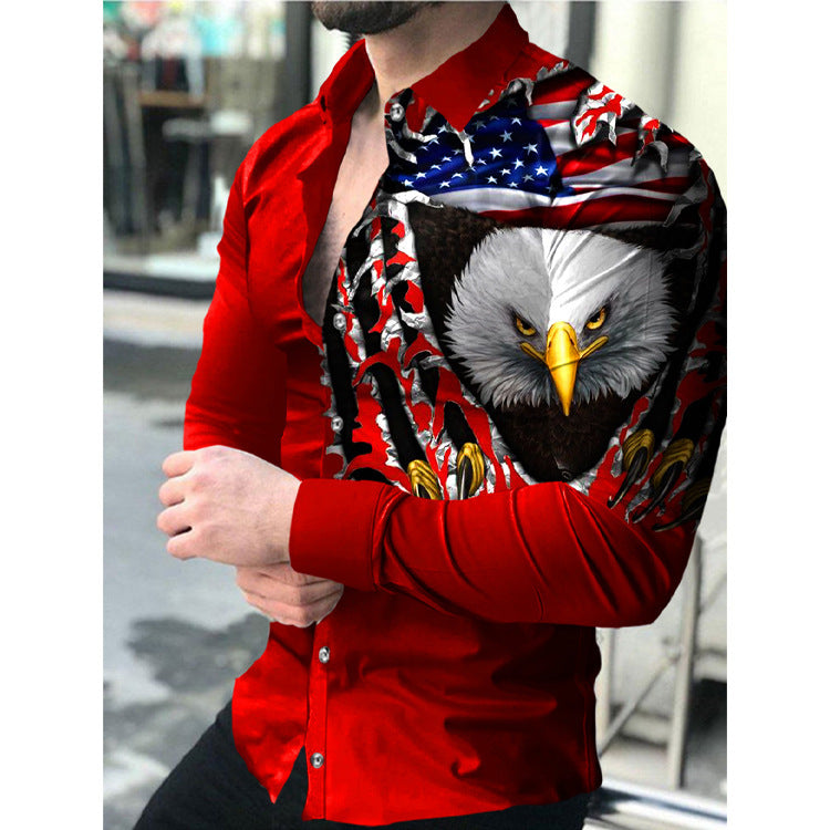 2024 Foreign trade cross-border solid color slim spot all-purpose cotton casual lapel animal print youth shirt