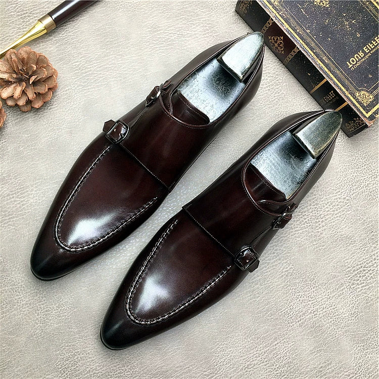 Men's Genuine Leather Wedding Shoes, Pointed Toe, Slip-On