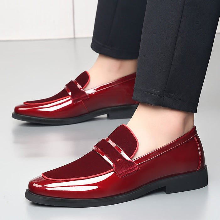 New men's formal leather shoes - festive, bright, and vibrant red wedding shoes - slip-on british st