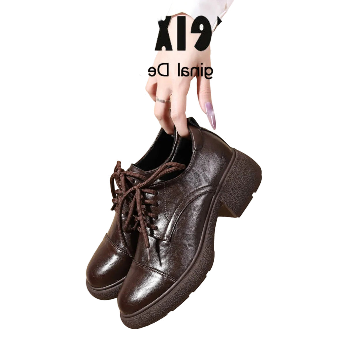 Women's Retro Lace-Up Loafers - Thick Heel, Black 3