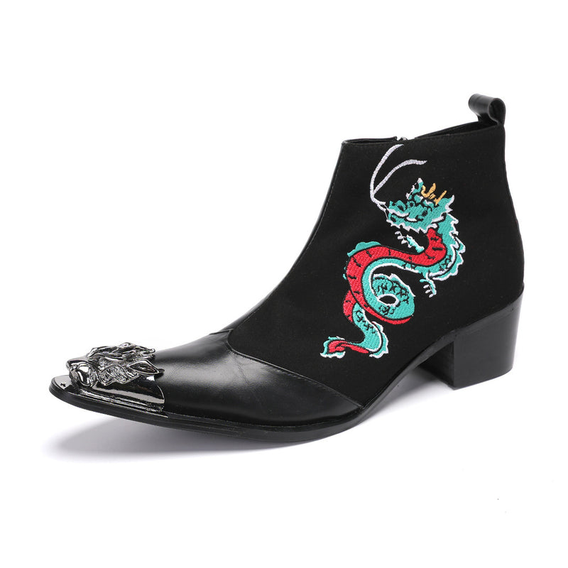 Men's Leather Boots, Embroidered, Retro, Style 94
