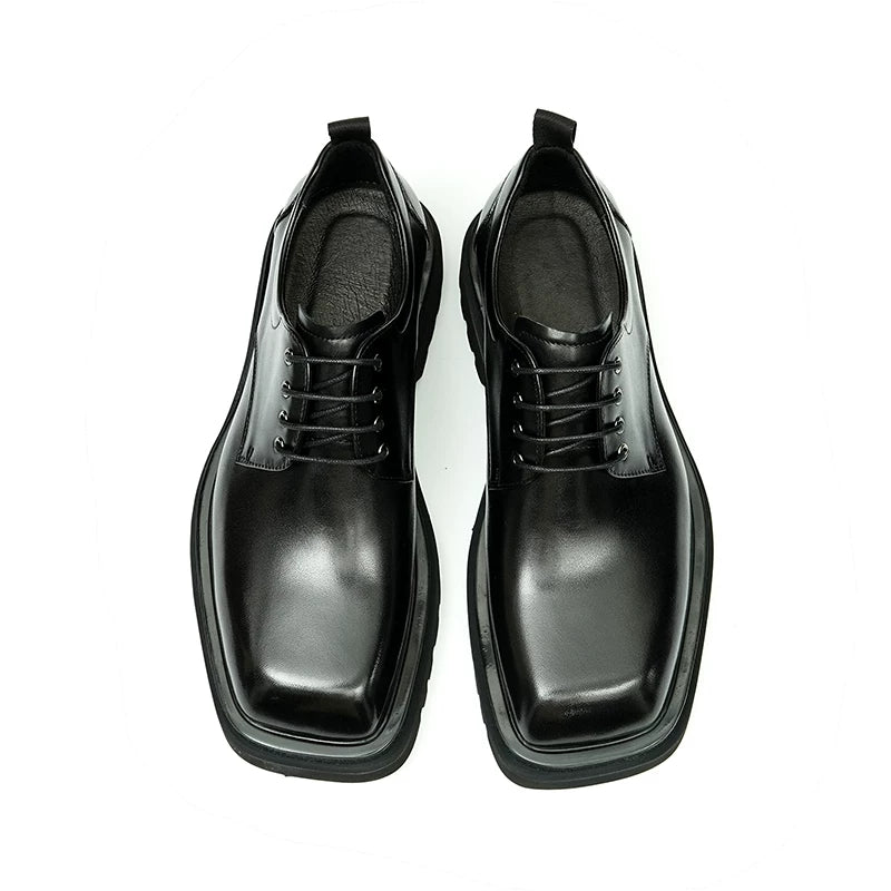 Men's Brown Genuine Leather Leather Shoes, Height Increasing, Thick Sole