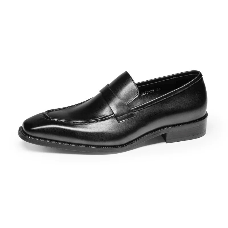 Men's Brown Genuine Leather Loafers, Breathable, Square Toe