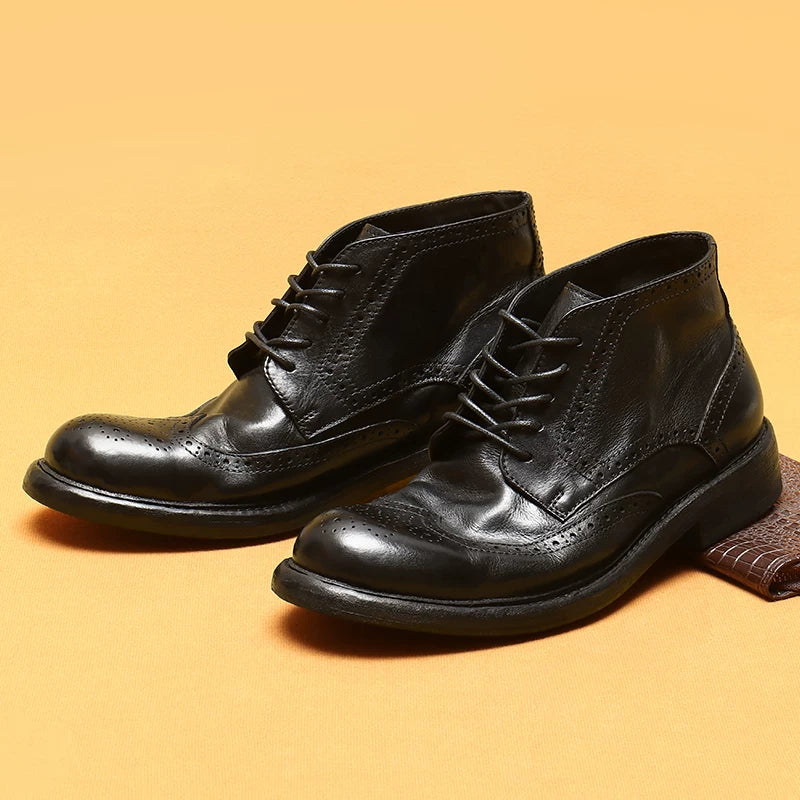 Men's Genuine Leather Martin Boots, Handmade, Brogue