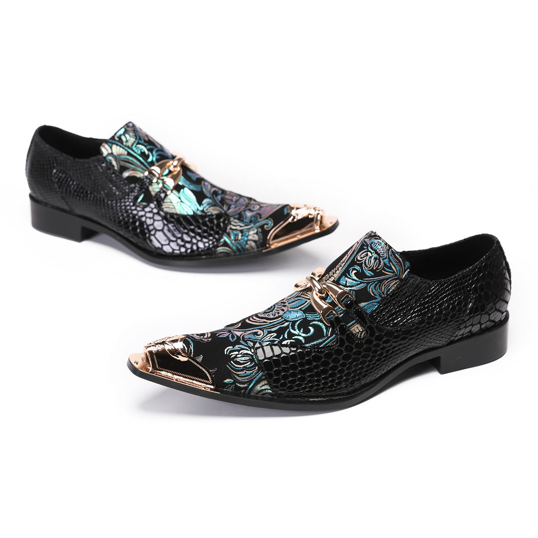New Business Men's Leather Shoes European Style British Cowhide Square Toe Handmade Cowhide Breathable Wedding Bridegroom Oxford Embroidery