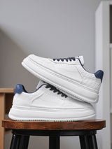 Men's 2026 new winter versatile trendy retro genuine leather white sneakers chunky sole height increasing athletic casual streetwear shoes