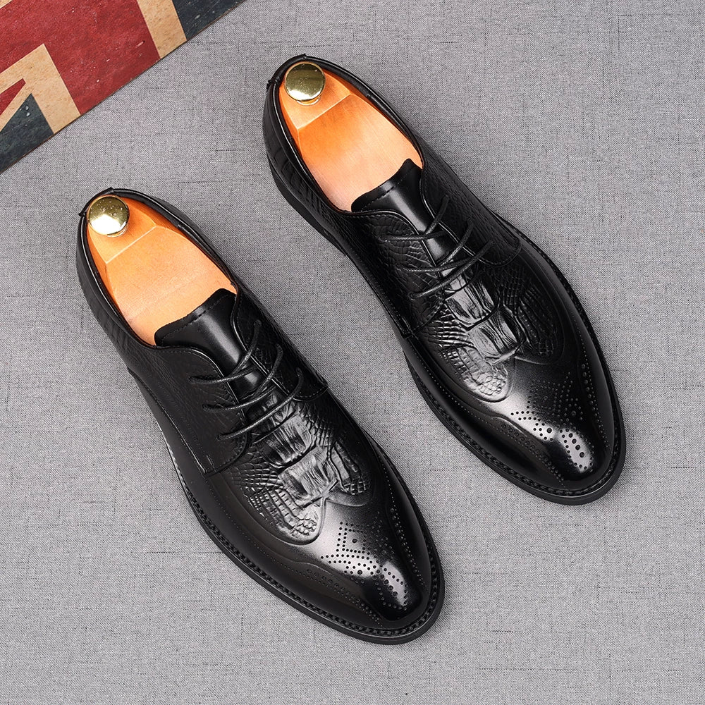Men's Genuine Leather Derby Shoes, Height Increasing, Pointed Toe