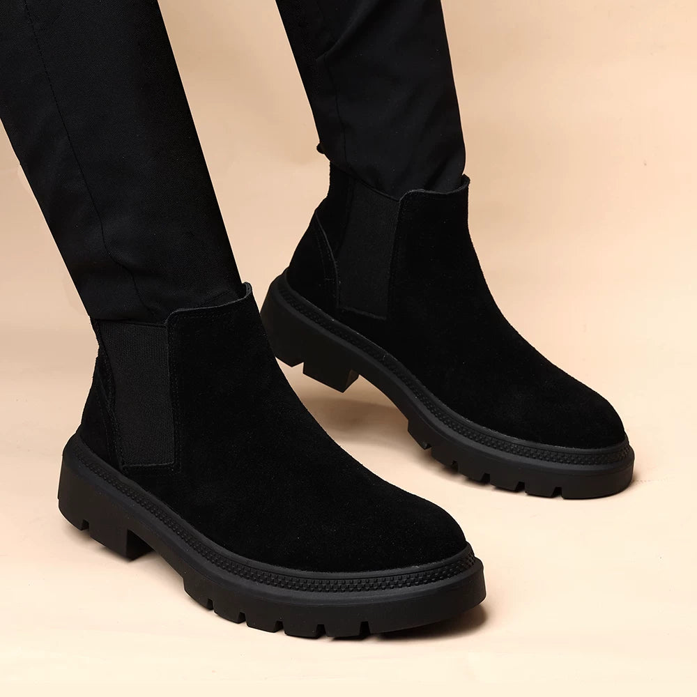 Men's Genuine Leather Martin Boots, Height Increasing, Thick Sole