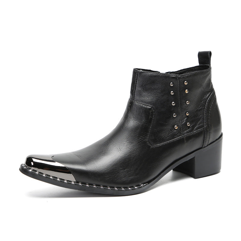 Chelsea short boots for men in autumn and winter British style retro business casual pointed toe inner heightening trendy high-top leather shoes for men