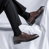 2023 men's black business formal leather shoes, men's thick-soled casual british style groom wedding