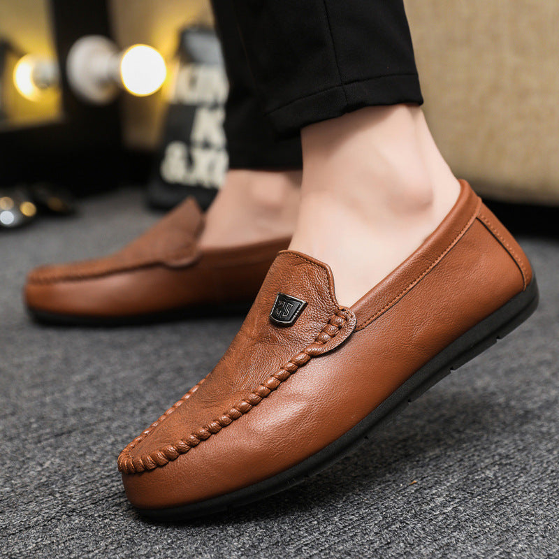 Lightweight and fashionable work casual soft-soled men's one-pedal Loafu Doudou small leather shoes dress round head work business
