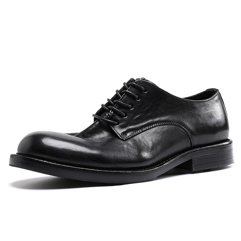 Men's Genuine Leather Derby Shoes, Handmade, Round Toe