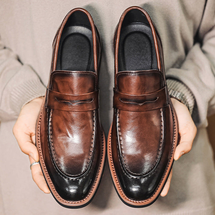 Cross-border new arrival leather shoes for men 2026 british style slip-on round toe casual loafers