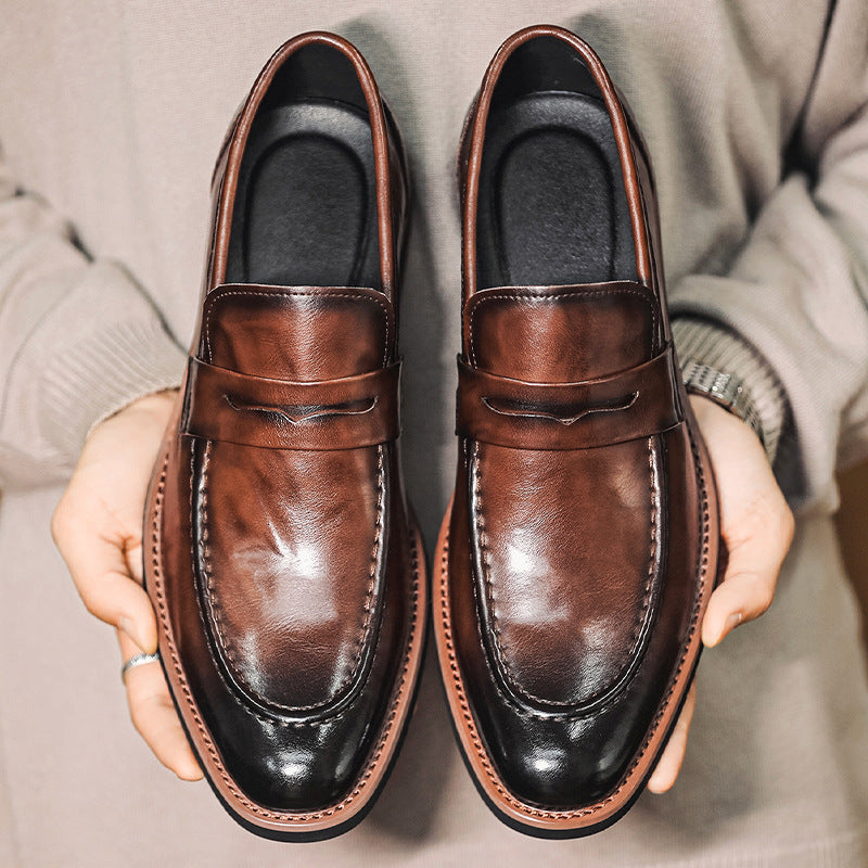 Cross-border new arrival leather shoes for men 2026 british style slip-on round toe casual loafers