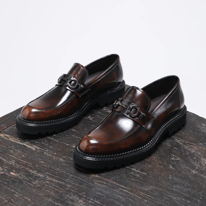 Men's Genuine Leather Loafers, Thick Sole, Slip-On